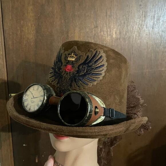 6” steampunk top hat w added metal goggles main image 8